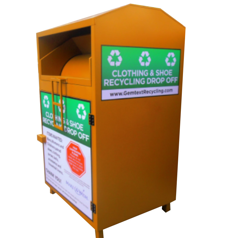 Features and considerations for clothing recycle bins
